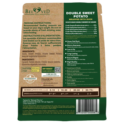 Sweet Potato Dog Treats & Healthy Duck Chews 10.6 Oz Puppy Snacks & Soft Bones for Large Medium Small Breeds Natural Dog Food & Grain Free Rawhide Free Training Jerky Wraps