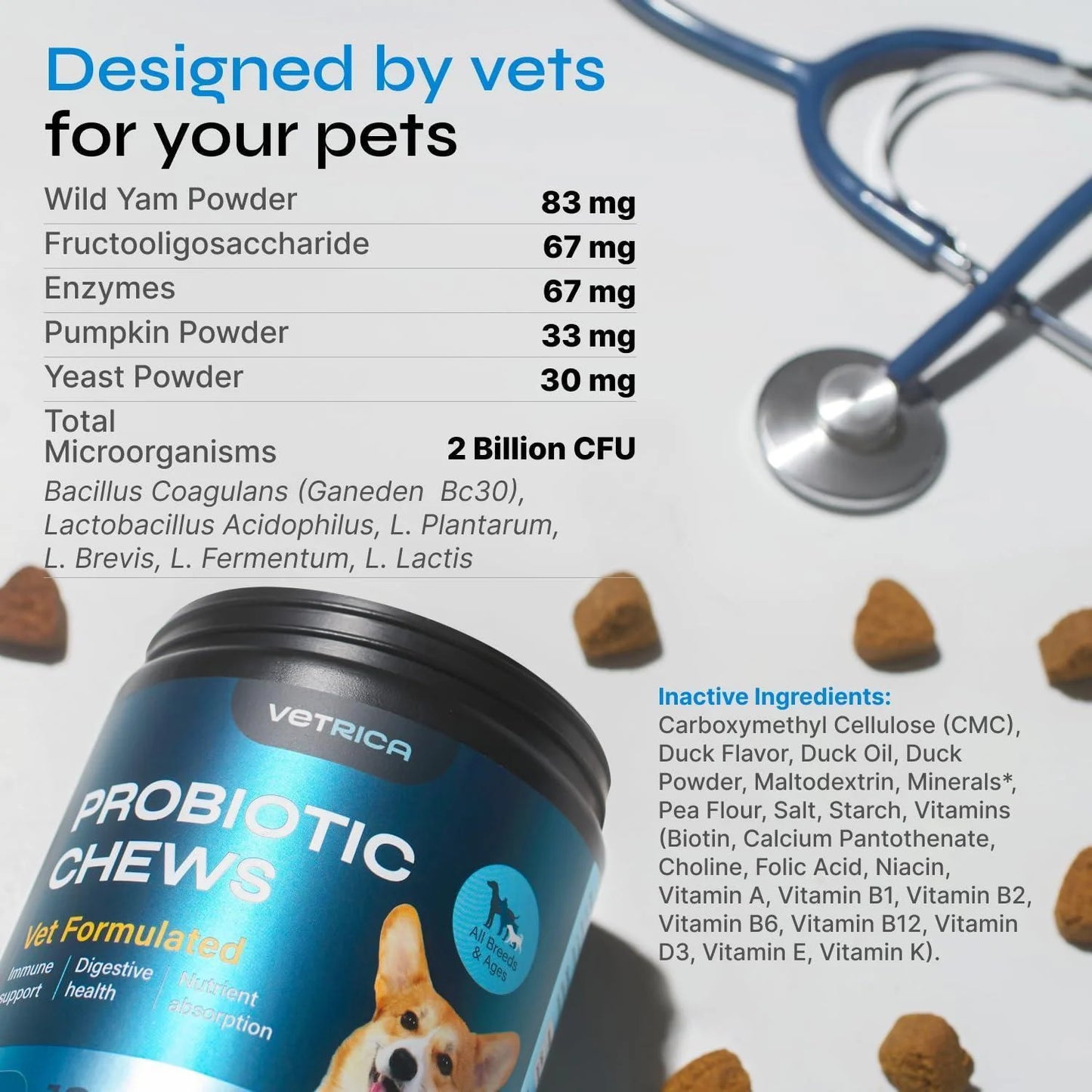 Probiotics for Dogs Dog Probiotic Chews for Digestive and Gut Health Dental Immune System Support Chewable Prebiotic Soft Treats Diarrhea and Bowel Support Supplement Wild Yam Yeast Powder