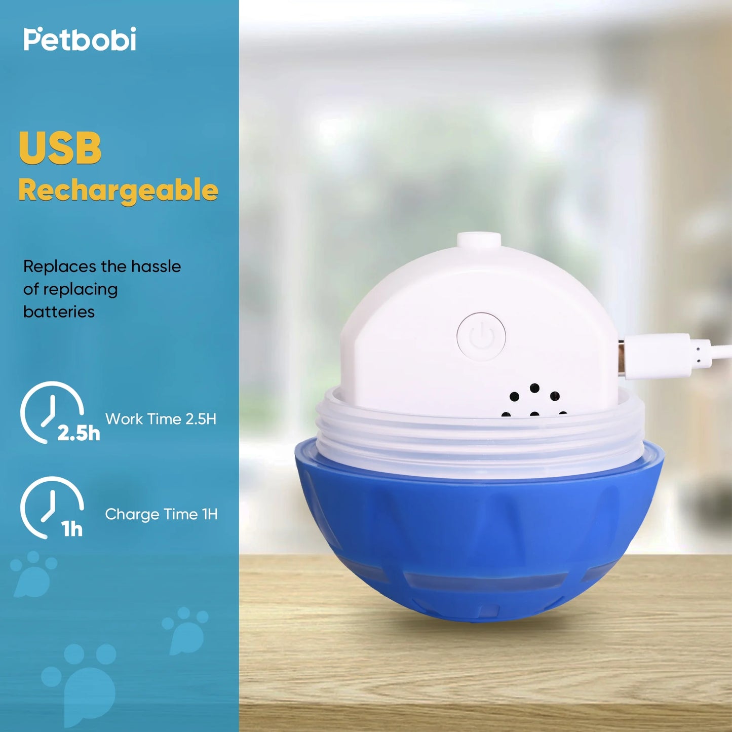 Interactive Toy Dog Ball, Active Rolling Ball for Dogs with Flashing LED Light, Moving Bouncing Toys Ball for Medium Large Dogs, USB Rechargeable, Blue