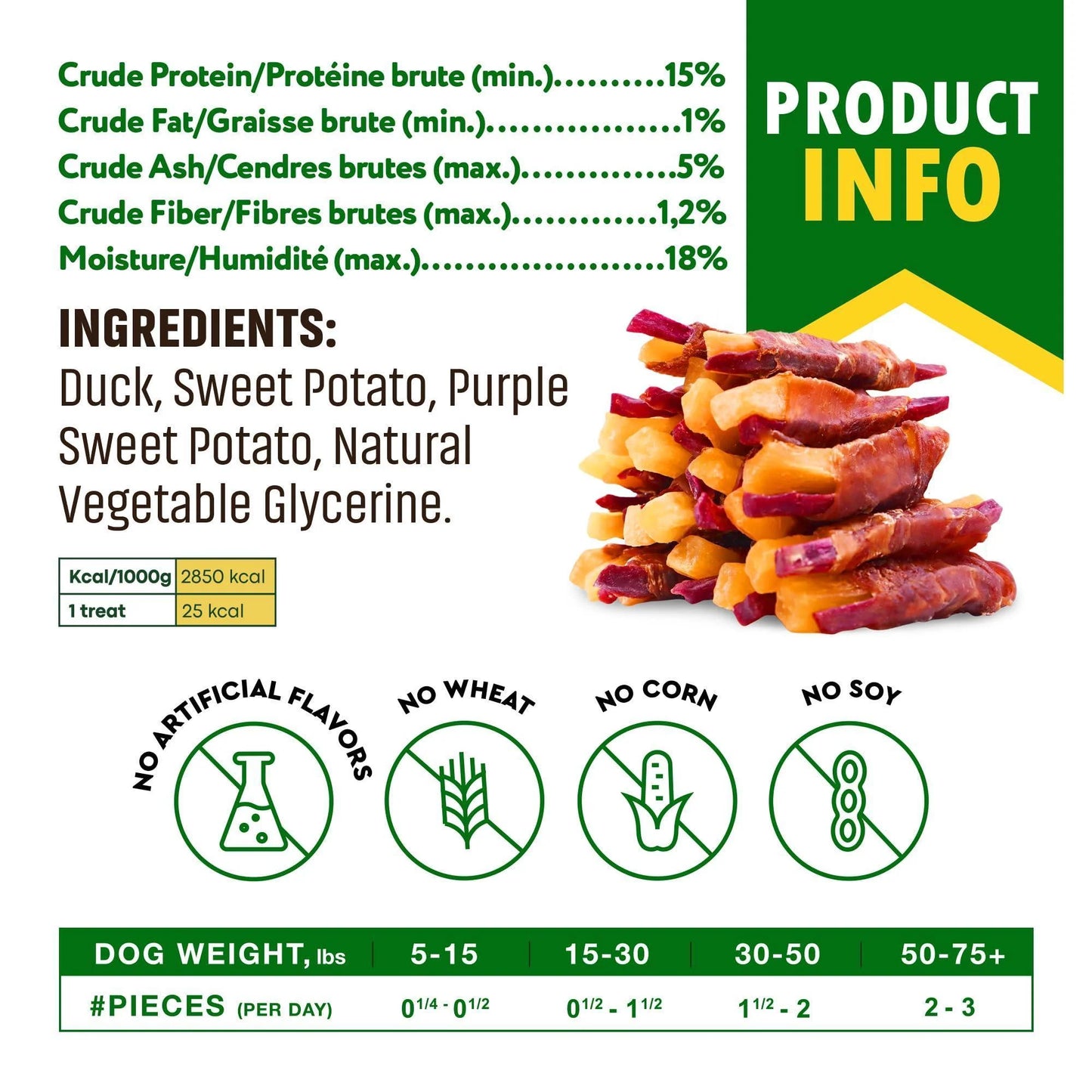 Sweet Potato Dog Treats & Healthy Duck Chews 10.6 Oz Puppy Snacks & Soft Bones for Large Medium Small Breeds Natural Dog Food & Grain Free Rawhide Free Training Jerky Wraps