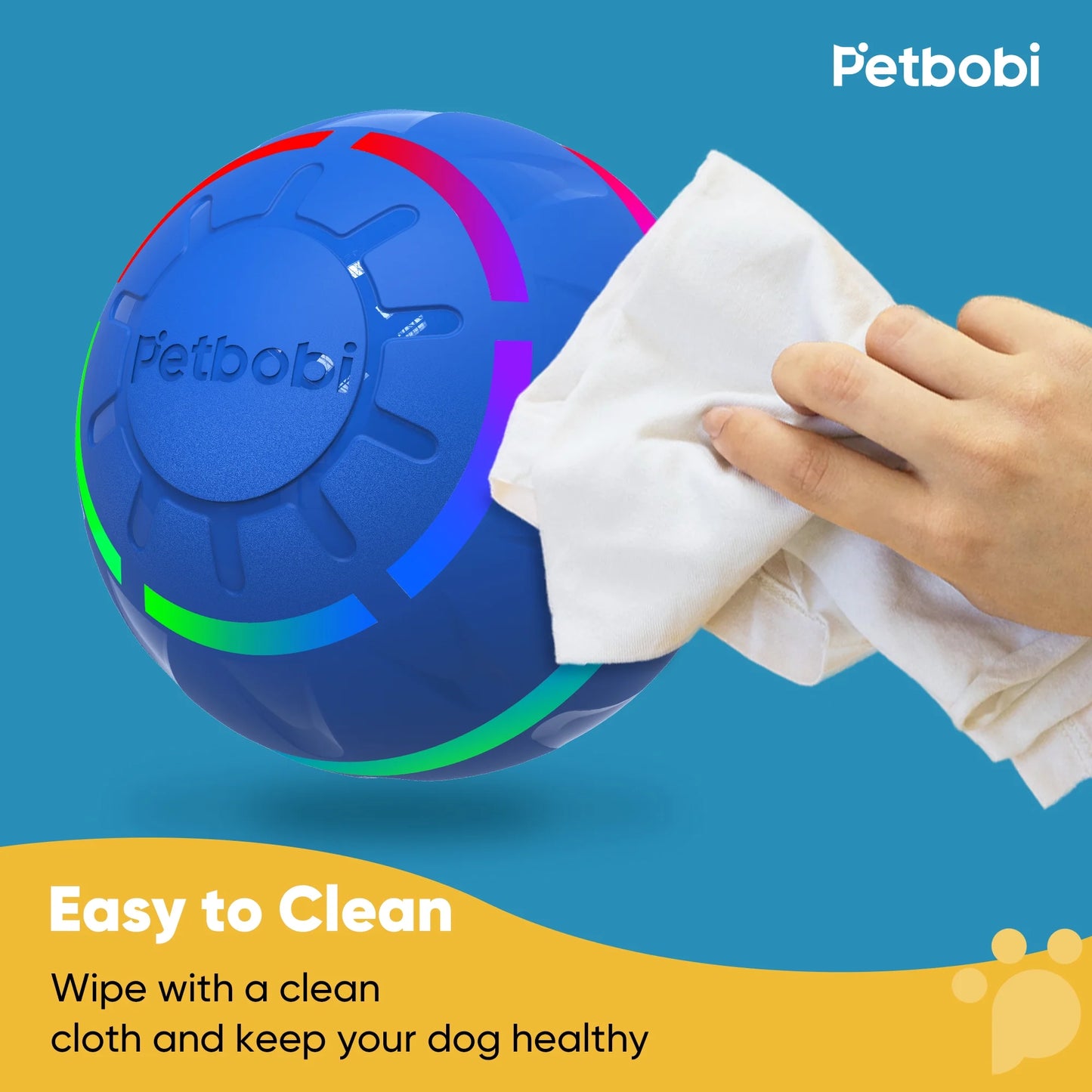 Interactive Toy Dog Ball, Active Rolling Ball for Dogs with Flashing LED Light, Moving Bouncing Toys Ball for Medium Large Dogs, USB Rechargeable, Blue