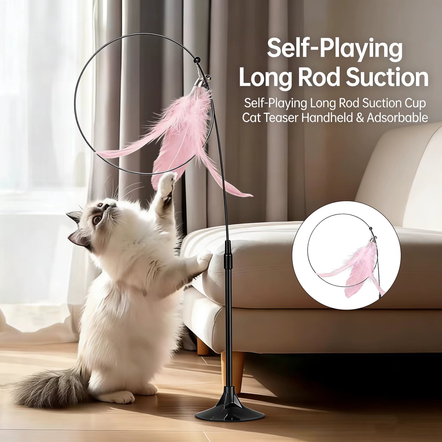 Interactive Cat Teaser Wand with Feathers & Bell - Durable Kitten Toy for Indoor Play, Exercise, Hunting Fun & Cat Entertainment