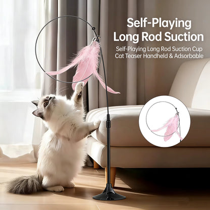 Interactive Cat Teaser Wand with Feathers & Bell - Durable Kitten Toy for Indoor Play, Exercise, Hunting Fun & Cat Entertainment