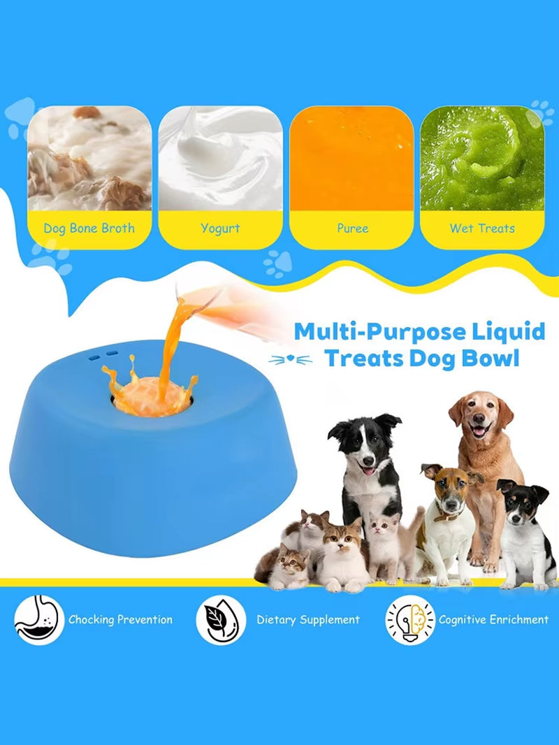 Slow Feeder Dog Cat Bowl, Liquid Lick Mat with Non-Slip Silicone Base, Treat Dispensing Puzzle Toy for Fast Eating Pets