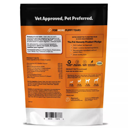 Pet Honesty Hip & Joint Health Chicken Flavor Supplement for Dog - 60Ct