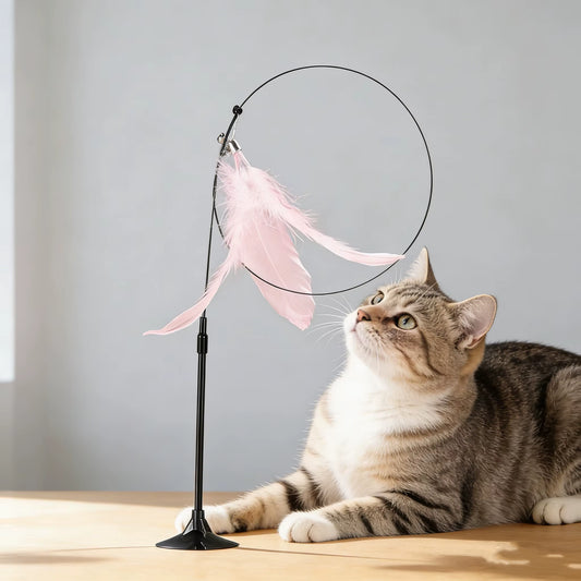 Interactive Cat Teaser Wand with Feathers & Bell - Durable Kitten Toy for Indoor Play, Exercise, Hunting Fun & Cat Entertainment